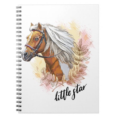 Hand drawing horse with plants notebook