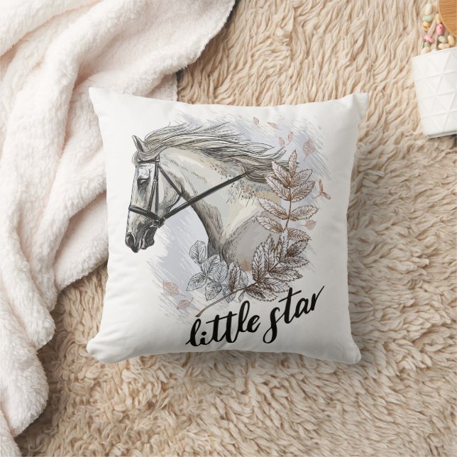 Hand drawing horse with plants T-Shirt Throw Pillow (Blanket)