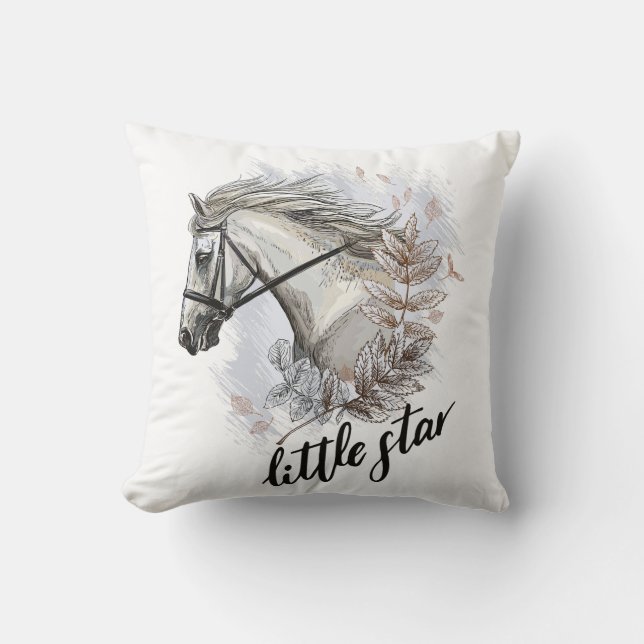Hand drawing horse with plants throw pillow (Front)
