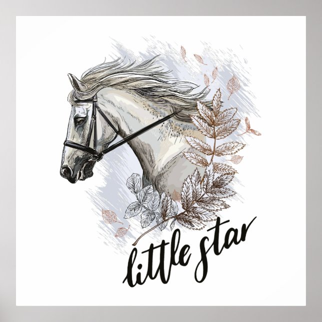 Hand drawing horse with plants throw pillow poster (Front)