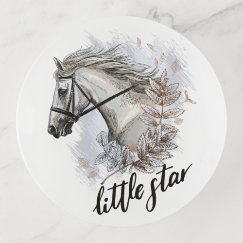 Hand drawing horse with plants throw pillow trinket tray