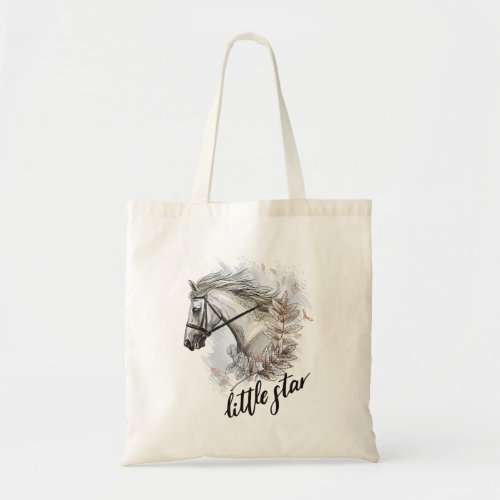 Hand drawing horse with plants tote bag