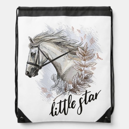 Hand drawing horse with plants tote bag