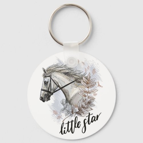 Hand drawing horse with plants tote bag keychain