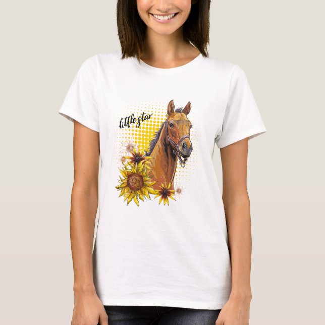 Hand drawing horse with sunflowers T-Shirt (Front)