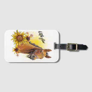 Hand drawing horse with sunflowers T-Shirt Grocery Luggage Tag
