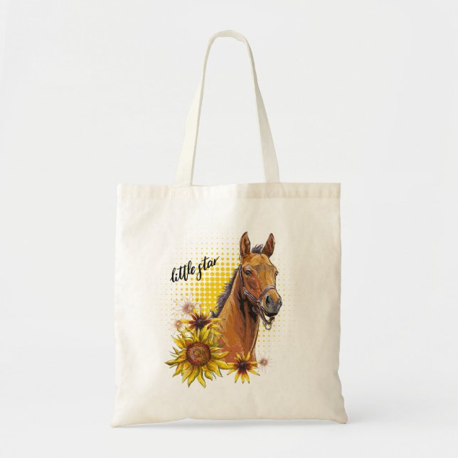 Hand drawing horse with sunflowers tote bag (Front)
