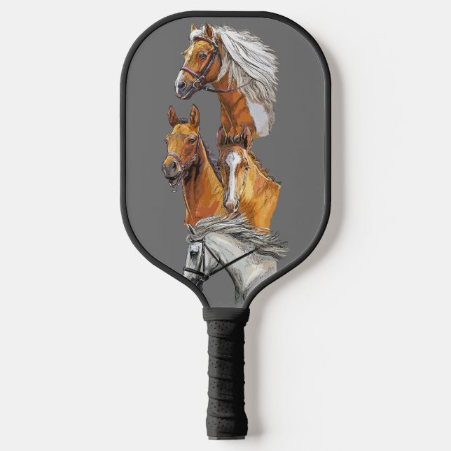 Hand drawing horses portraits portrait pickleball paddle (Front)