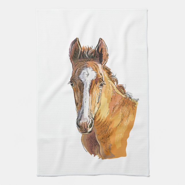 Hand drawing little cute foal apron kitchen towel (Vertical)