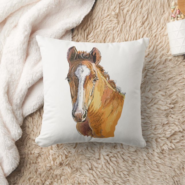 Hand drawing little cute foal throw pillow (Blanket)