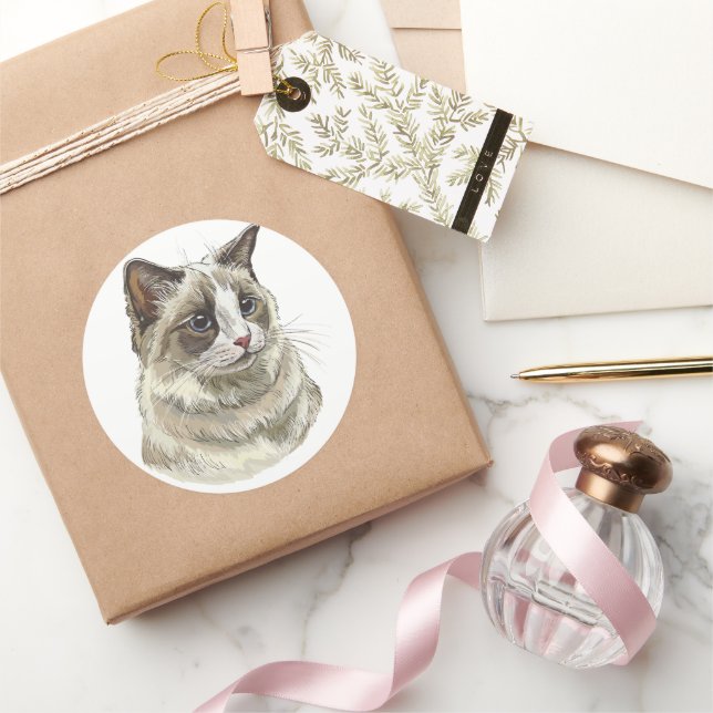 Hand drawing luffy Ragdoll cat Classic Round Sticker (Gifting)