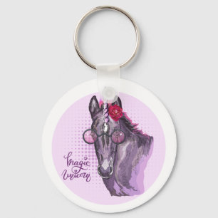 Hand drawing purple Unicorn Throw Pillow Beverage Keychain