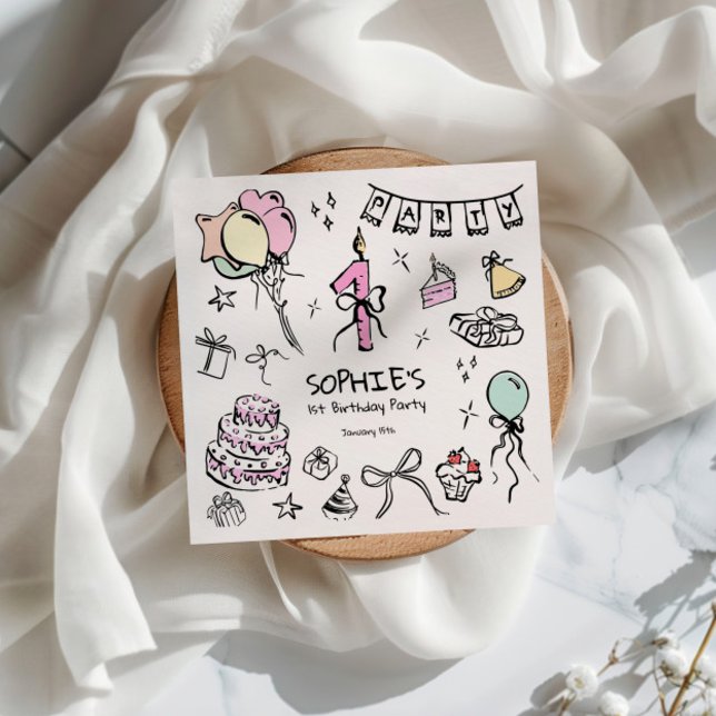 Hand Drawn 1st Birthday Napkins (Creator Uploaded)