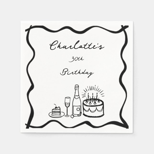  Hand Drawn 30th Birthday  Napkins (Front)