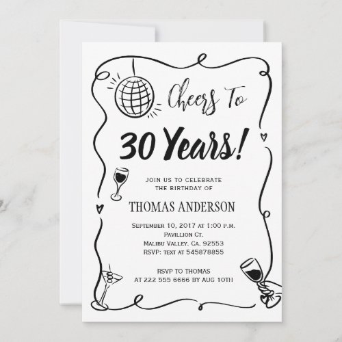 Hand Drawn 30th Birthday Party Celebration Invitation