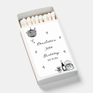 hand drawn 30th disco ball Birthday Party Favor Matchboxes