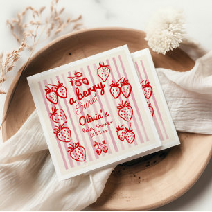 Hand Drawn A Berry Sweet Strawberries Baby Shower Napkins