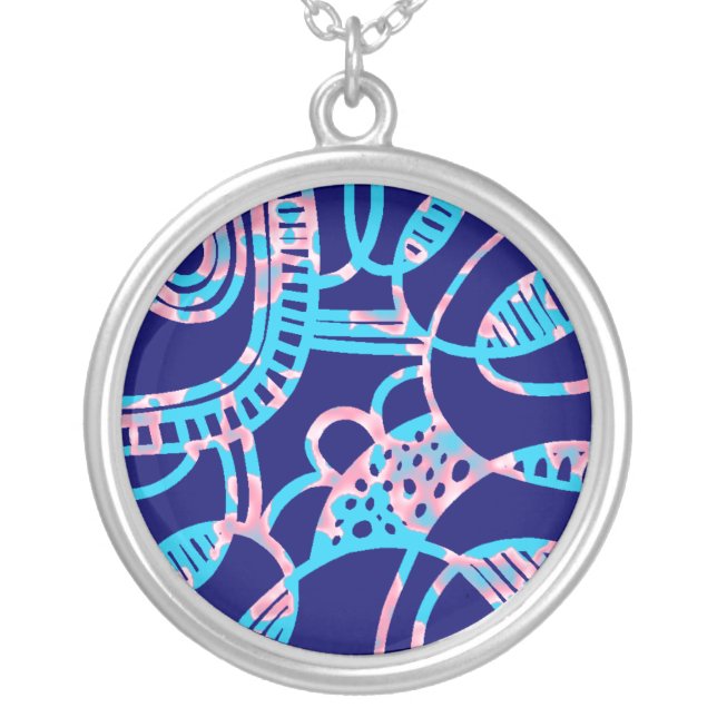 Hand Drawn Abstract 02 - Textured Silver Plated Necklace (Front)