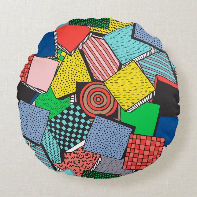 Hand Drawn Abstract Blocks Texture Round Pillow (Front)
