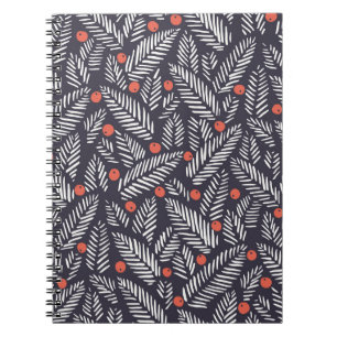 Hand drawn abstract Christmas foliage, red holy be Notebook