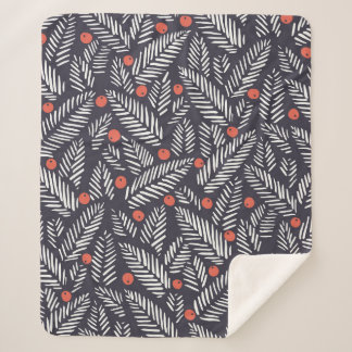 Hand drawn abstract Christmas foliage, red holy be Sherpa Blanket