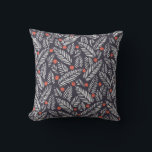Hand drawn abstract Christmas foliage, red holy be Throw Pillow<br><div class="desc">Hand drawn abstract Christmas foliage,  red holy berries on dark background seamless pattern. Winter Holiday 
holiday, pattern, christmas, winter, background, modern, abstract, foliage, graphic, seamless, geometric, doodle, floral, light, wallpaper, red, folk, repeat, whimsical, vintage, retro, illustration, </div>
