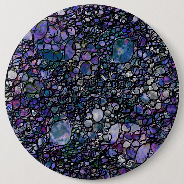 Hand-Drawn Abstract Circles, Blue, Purple, Black Button (Front)