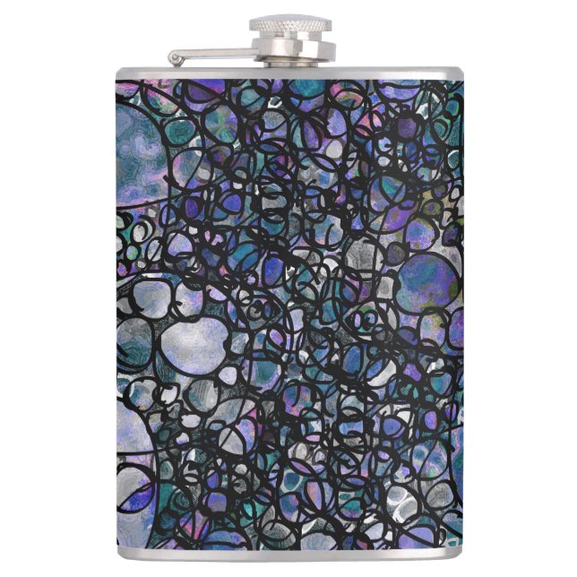 Hand-Drawn Abstract Circles, Blue, Purple, Black Flask (Front)