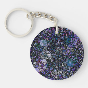 Hand-Drawn Abstract Circles, Blue, Purple, Black Keychain