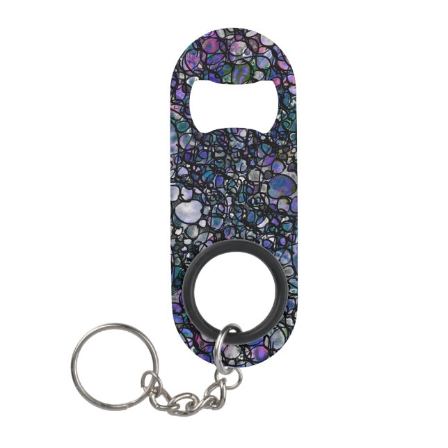 Hand-Drawn Abstract Circles, Blue, Purple, Black Keychain Bottle Opener (Front)