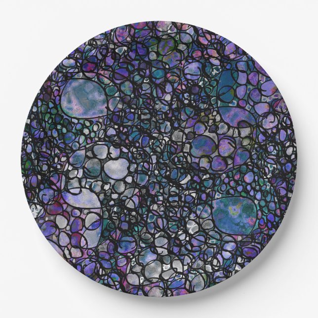 Hand-Drawn Abstract Circles, Blue, Purple, Black Paper Plates (Front)