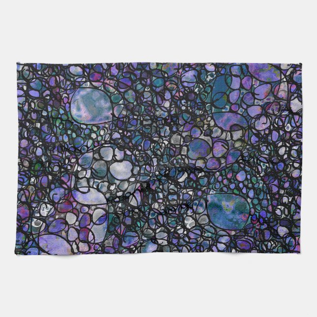 Hand-Drawn Abstract Circles, Blue, Purple, Black Towel (Horizontal)