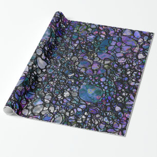 Hand-Drawn Abstract Circles, Blue, Purple, Black Wrapping Paper