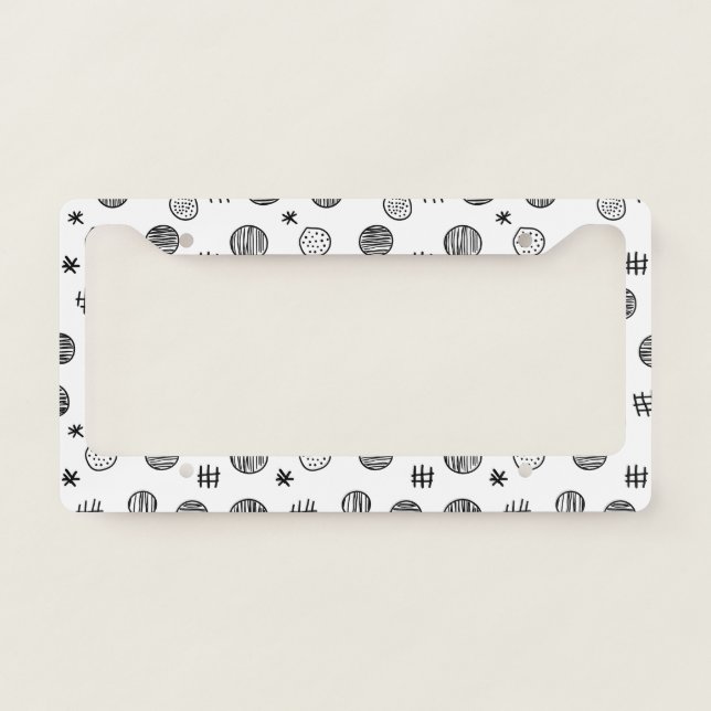 Hand-Drawn Abstract Doodle - Black and White (3) License Plate Frame (Front)