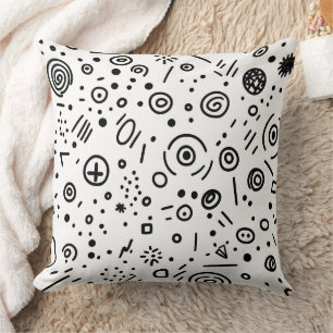 Hand-Drawn Abstract Doodle - Black and White Throw Pillow