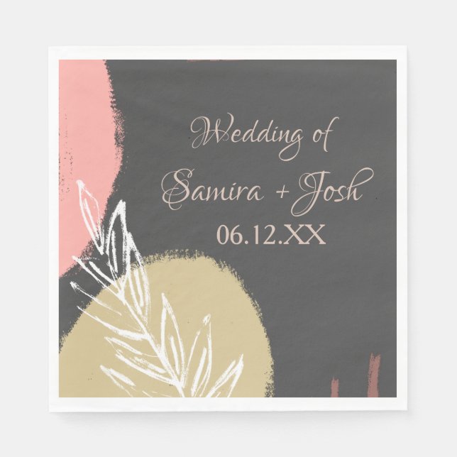 Hand Drawn Abstract Earth Tone Botanical Wedding Napkins (Front)