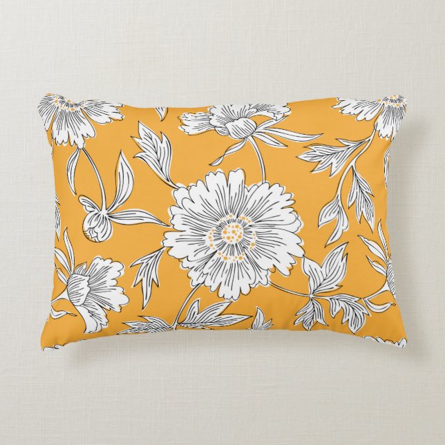 Hand drawn abstract garden flowers. Contour drawin Accent Pillow (Front)