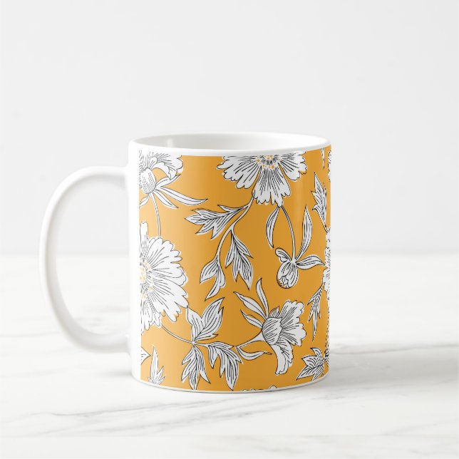 Hand drawn abstract garden flowers. Contour drawin Coffee Mug (Left)