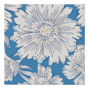 Hand drawn abstract garden flowers. Contour drawin Faux Canvas Print