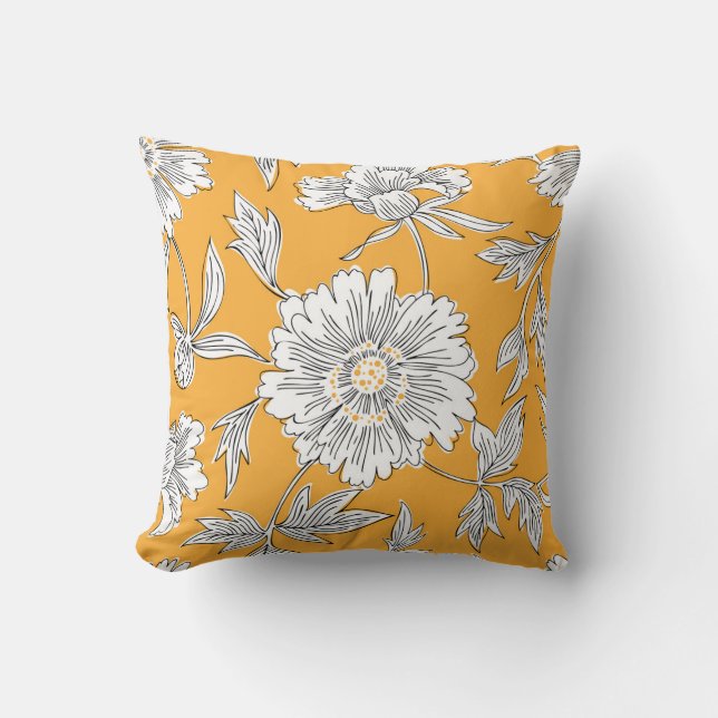 Hand drawn abstract garden flowers. Contour drawin Throw Pillow (Front)