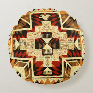 Hand drawn abstract illustration native American s Round Pillow