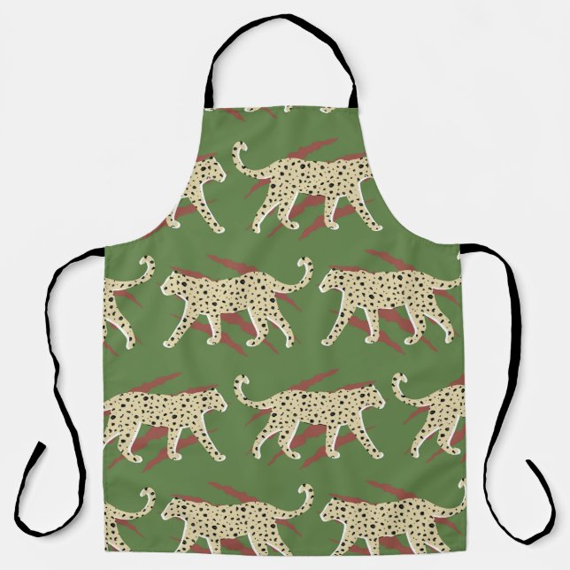 Hand Drawn Abstract Leopard Cheetah with Animal Sk Apron (Front)