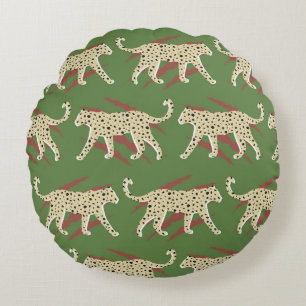 Hand Drawn Abstract Leopard Cheetah with Animal Sk Round Pillow