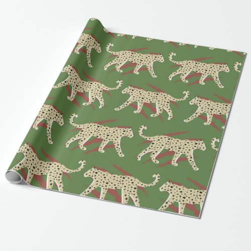 Hand Drawn Abstract Leopard Cheetah with Animal Sk Wrapping Paper