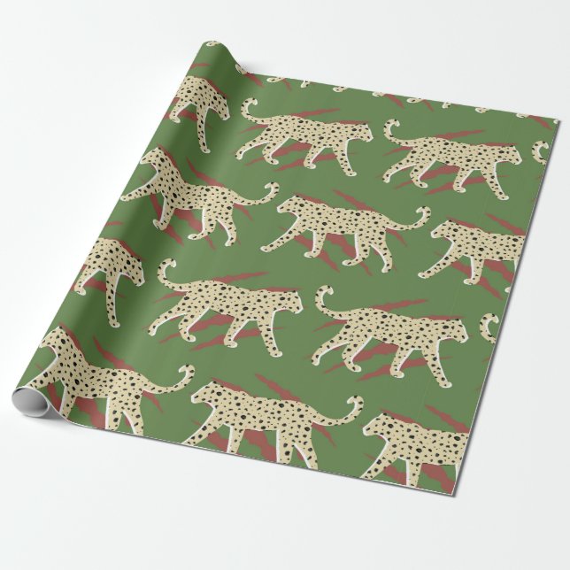 Hand Drawn Abstract Leopard Cheetah with Animal Sk Wrapping Paper (Unrolled)