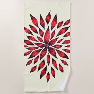Hand Drawn Abstract Red Doodle Flower Beach Towel