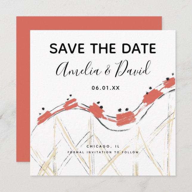 Hand Drawn Abstract Rollercoaster Save the Date (Front/Back)