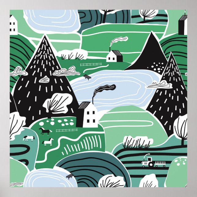Hand drawn abstract scandinavian graphic illustrat poster (Front)