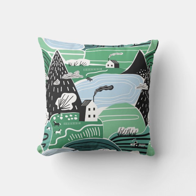 Hand drawn abstract scandinavian graphic illustrat throw pillow (Front)