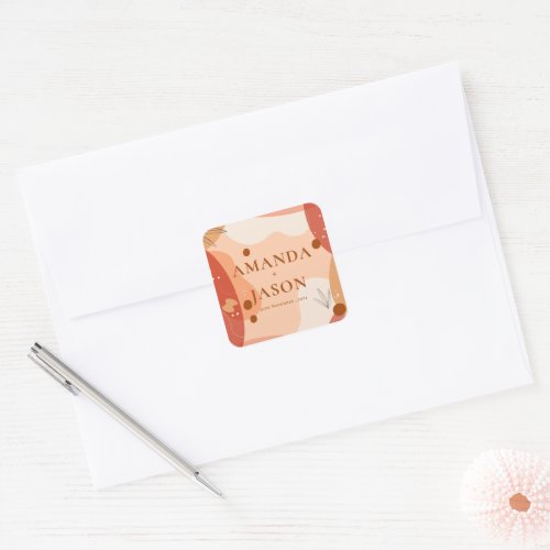 Hand Drawn Abstract Terracotta Design Wedding  Square Sticker